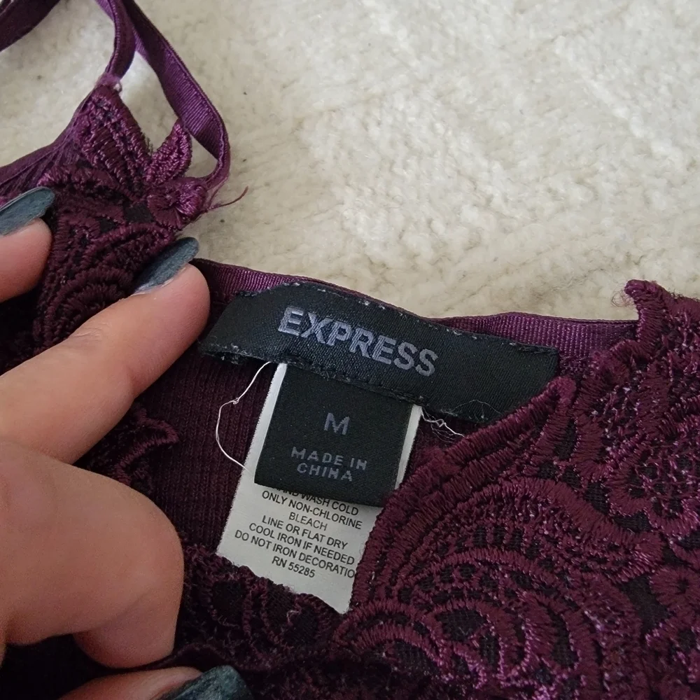 90s y2k Express Wool Silk Ribbed Knit Lace Accent Tank Top Cami size M Purple